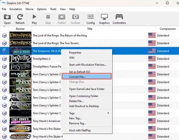 select convert file on dolphin