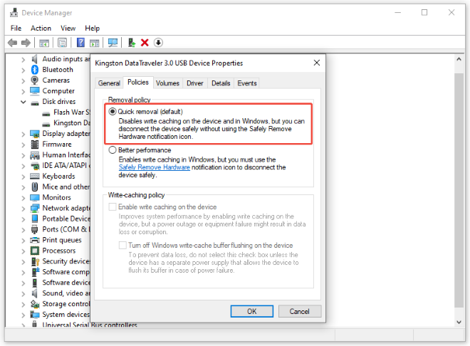 Schnelle Entfernung für externe Festplatte unter Windows auswählen