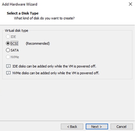 select scsi for recovering vmdk file