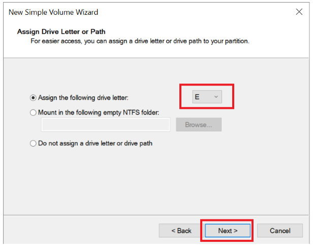 assign drive letter or path