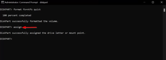 assign drive letter to the new partition