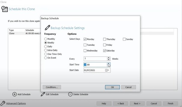 Backup schedule settings