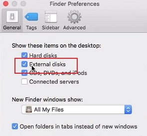 check the status for external disks on the finder app