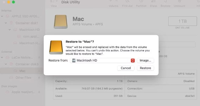 choose the backup disk