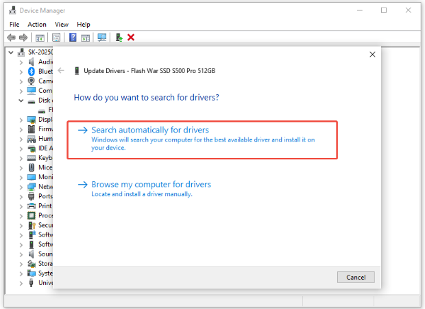 choose to search automatically for drivers