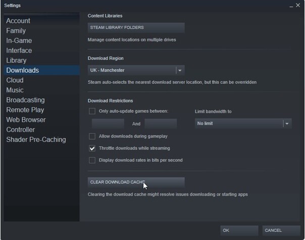 clear steam download cache