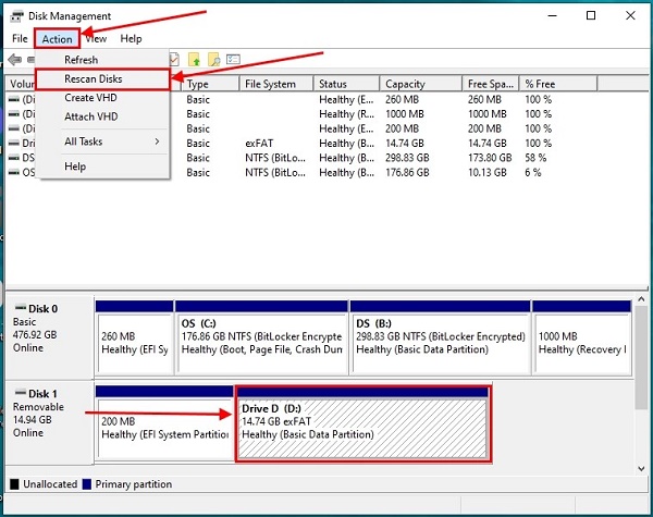 click on rescan disks