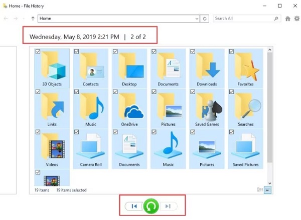 녹색 복원 버튼을 클릭하기