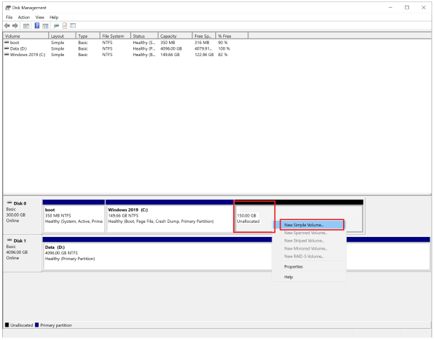 click to create new simple volume