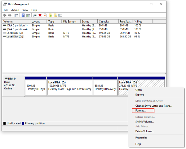 click to format the ssd