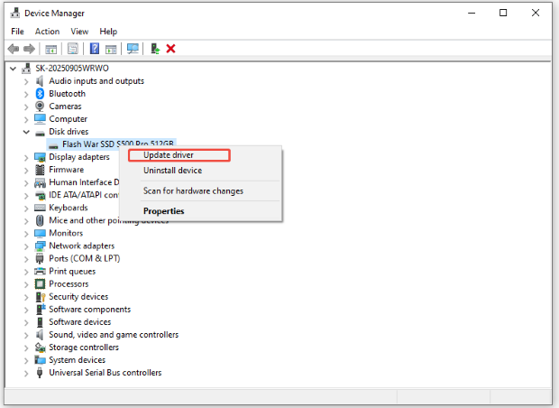 click to update the driver