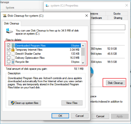 select disk files to delete