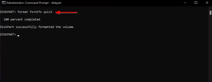 enter format fs ntfs quick