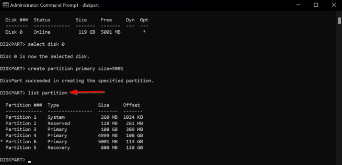 enter the list partition