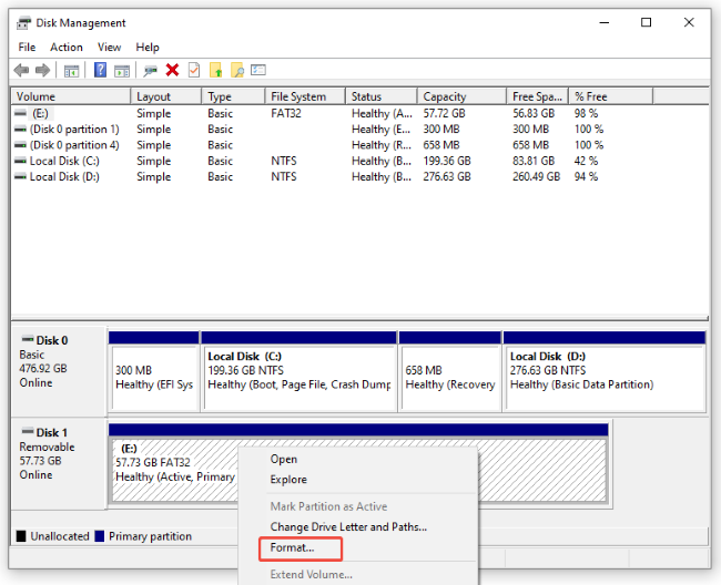 format the drive in disk management