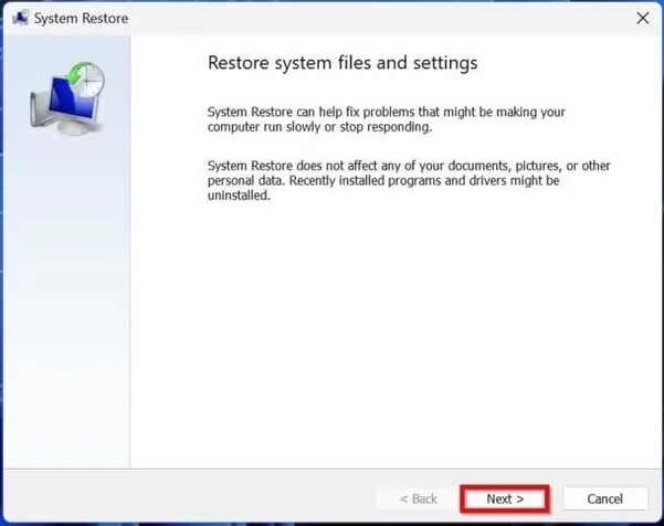 restore system files and settings to fix kb5089549 file issues