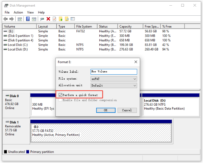 perform a quick format of the drive
