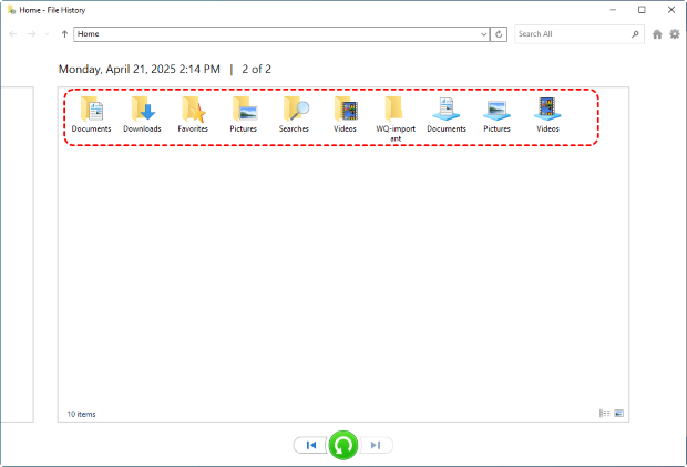 restore files from file history