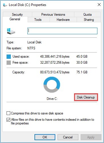 디스크 정리 실행