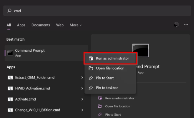 run the cmd as administrator