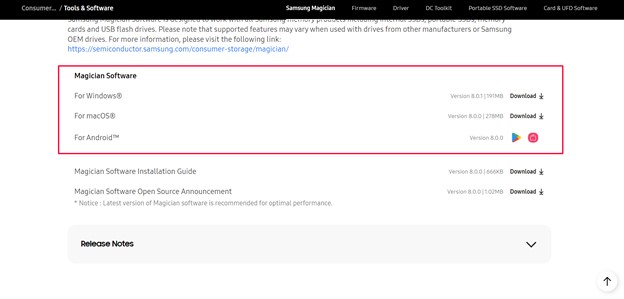 삼성 Magician 소프트웨어 다운로드
