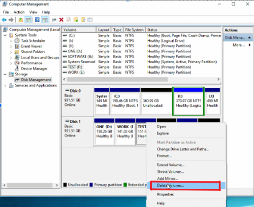 mesclar partições no windows 10