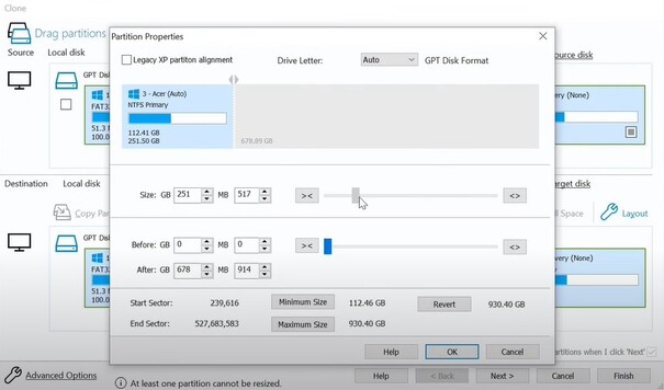 Select partition properties