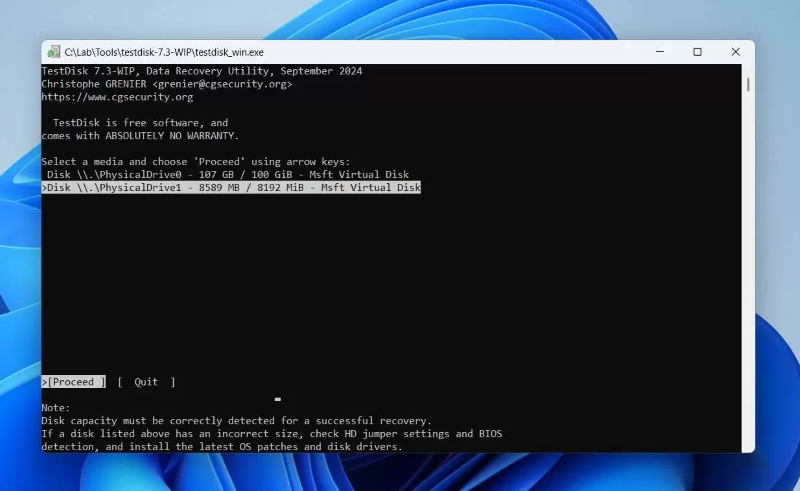 select the disk with corrupted structure