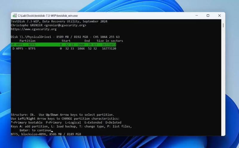 select the partition for recovery