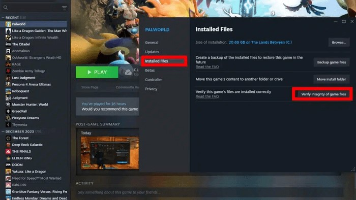 Verify the integrity of game files fix palworld disk write error