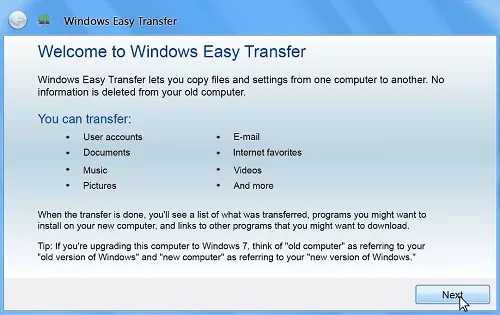 Windows Easy Transfer from the search results.