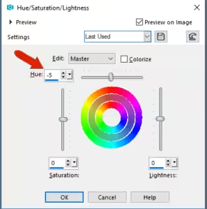 색감 및 채도 슬라이더를 조절하기