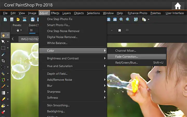 빛바램 보정을 선택하기