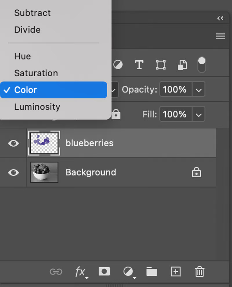 Defina o modo de mesclagem como cor no Photoshop