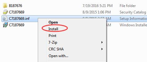 Click the right mouse button and click Install