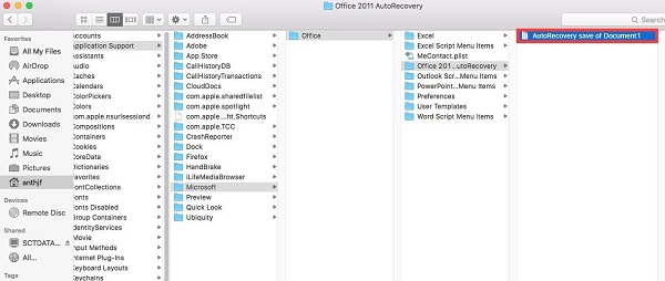 office 11 auto recovery on mac empty