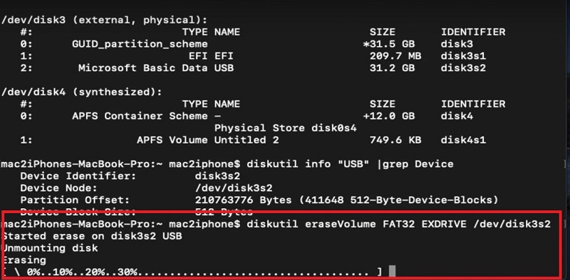 how to format fat32 on mac terminal error