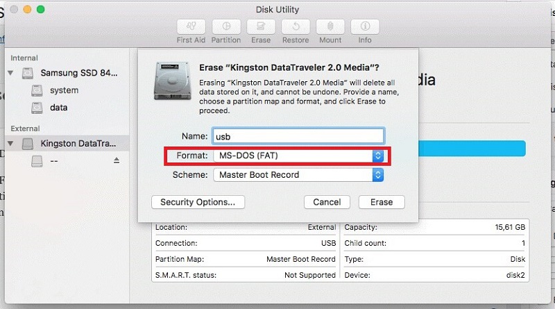 format usb drive on mac for fat32