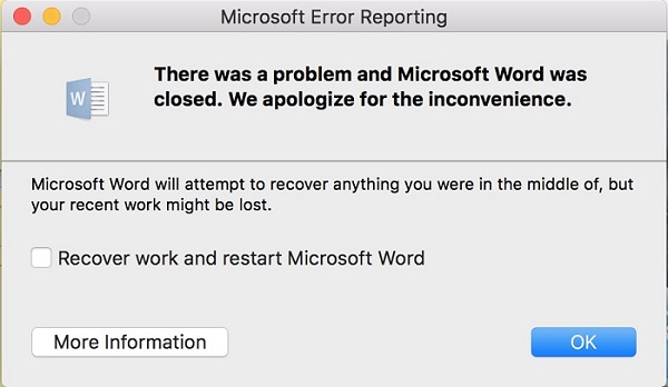 microsoft word for mac keeps crashing
