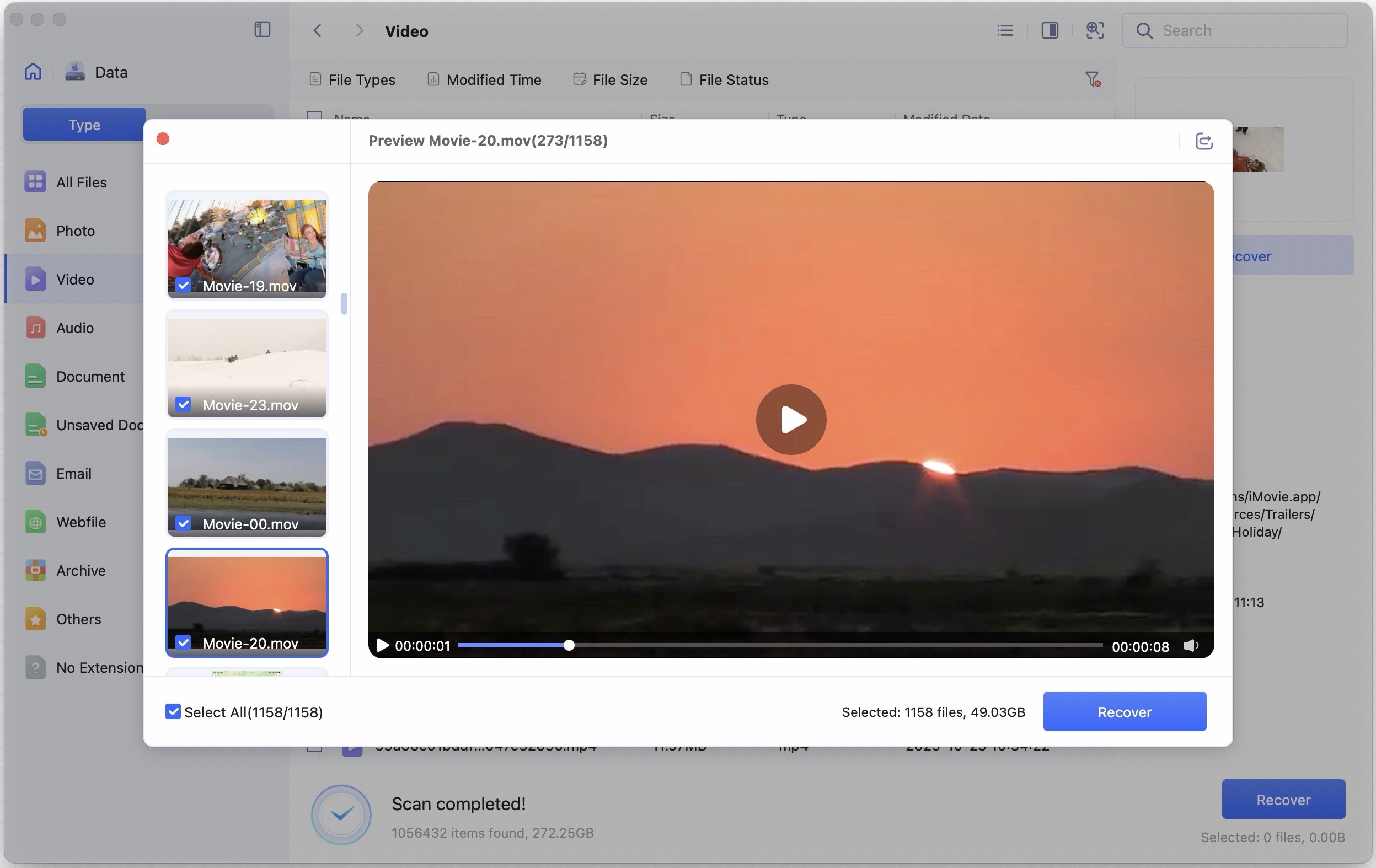 preview and recover files