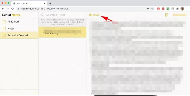 how to recover deleted notes on Mac from iCloud