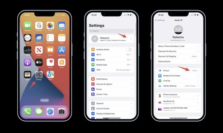 اضغط على iCloud