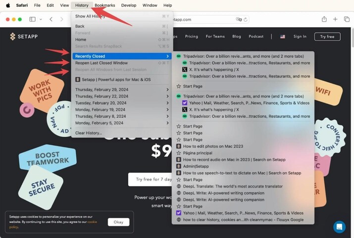 using the history menu