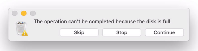 can't empty trash because disk is full