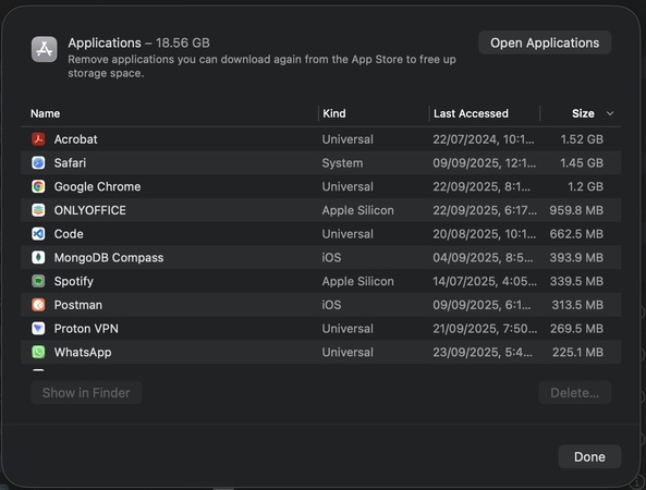 충분한 여유 디스크 공간 확보