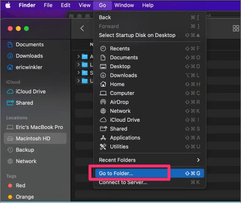 navigate to the go to folder icon