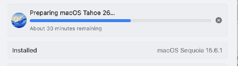 preparing macos tahoe stuck at 30 minutes