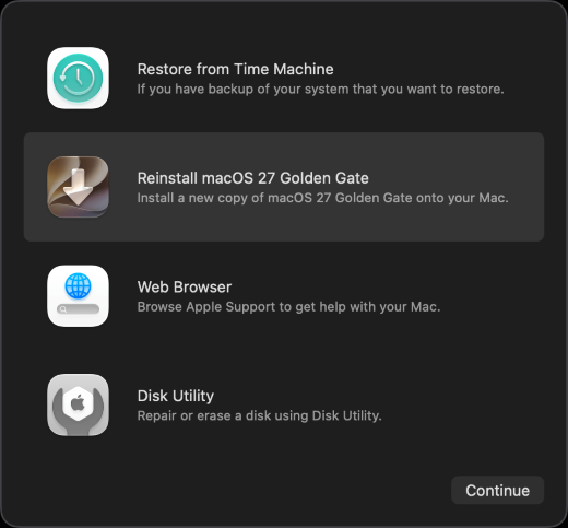 從復原模式重新安裝 macOS