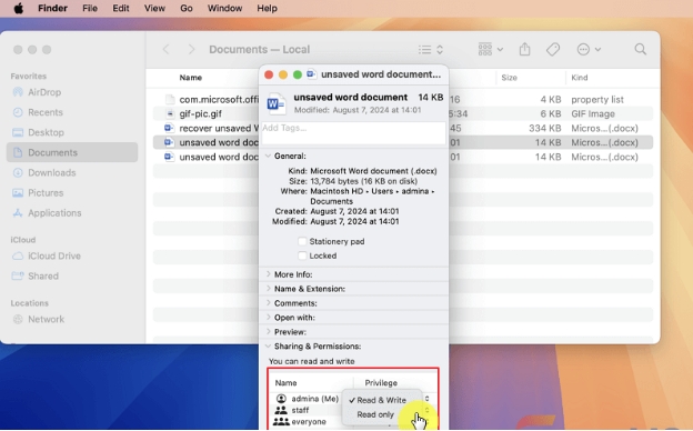 Word에서 파일 액세스 권한을 부여하는 방법 - 파일 권한 변경