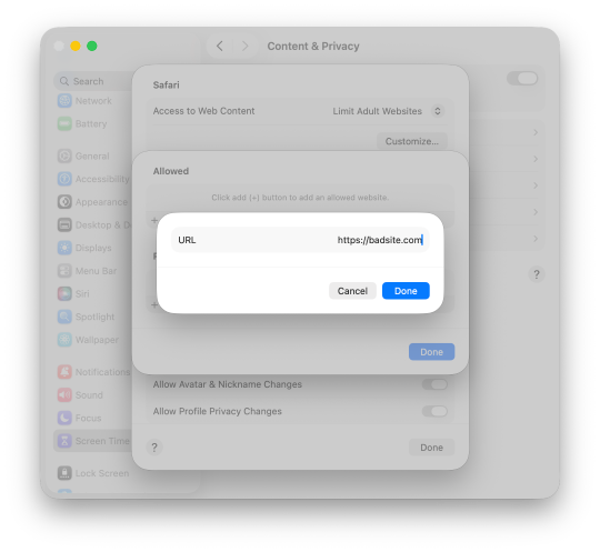 add a website you want to block